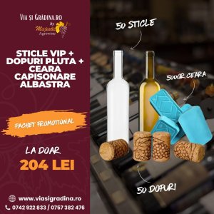 Pachet 50: Sticle VIP + dopuri pluta + ceara capisonare albastra 500gr