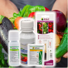Pachet tratament LEGUME pentru 10 L apa: fungicid ORTIVA TOP 10ml + insecticid AFFIRM 15gr + ingrasamant carenta calciu FERTIMAXX 100ml + biostimulator ALBIT 2ml